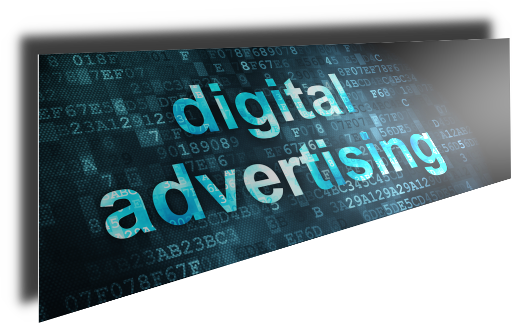 a screen at an angle with the words digital advertising